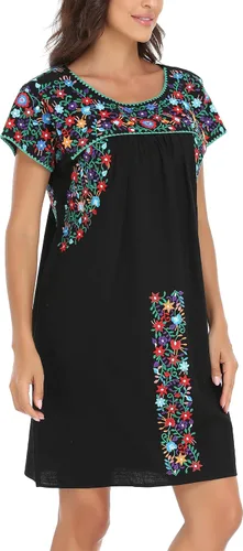 Vista 4 de YZXDORWJ Vestido bordado mexicano para mujer, vestido campesino, manga corta, tallas XXL