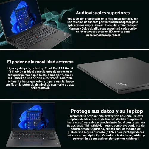 Vista 8 de Lenovo ThinkPad E14 Gen 6 14" FHD+ AMD Ryzen 5 7535U Business Laptop