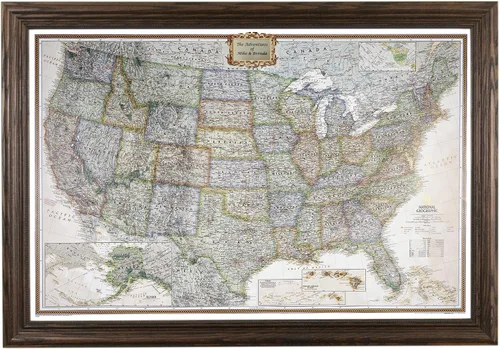 Vista 24 de Póster de lienzo enrollado personalizado con mapa de EE.UU. como arte de pared con chinchetas – Mapa ejecutivo grande de 24" x 36" de EE.UU.