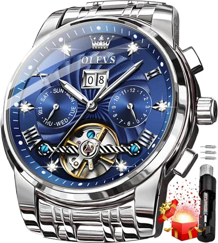 Vista 43 de OLEVS Relojes automáticos para hombre, oro de lujo, vestido de diamantes de cuerda automática, esqueleto mecánico, Tourbillon, reloj de pulsera