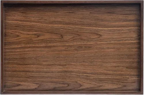 Vista 7 de Bandeja de servir cuadrada de madera para decoración del hogar, bandeja otomana de madera de nogal negro para sala de estar, bandejas de 2-Negro