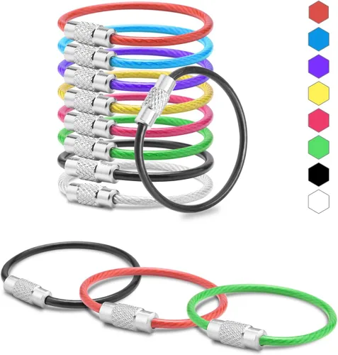 Vista 14 de 100 paquetes de llaveros de cable grandes de 6" con anillo de llavero de metal en masa para etiquetas de equipaje al aire libre (GRUESO: 2MM)
