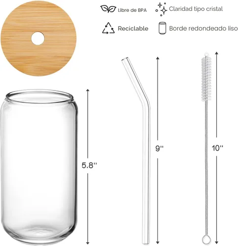 Vista 7 de NETANY Paquete de 1 Vasos de Vidrio con Tapas y Pajitas de Bambú de 16 onzas, Regalos para Mujeres, Juego de Vasos para Beber, Café Helado, Taza