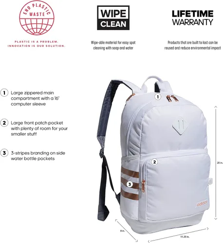 Vista 2 de adidas Classic 3S 4 Backpack, WhiteOnix GreyRose Gold, One