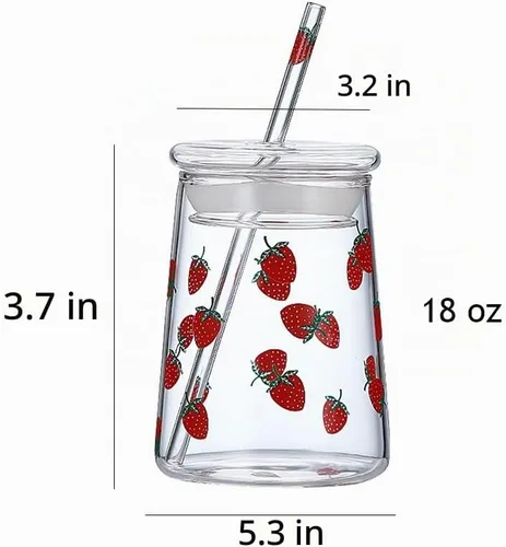 Vista 5 de Vaso de cristal transparente de 18 onzas con tapa y pajita. cono