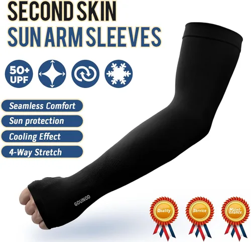 Vista 3 de GOUNOD Mangas de enfriamiento con protección solar para los brazos con orificios para el pulgar, jardinería, deportes al aire libre, entrenamiento
