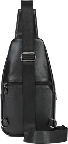 Vista 2 de Leather Sling Bag Hiking Daypack for Men Women Outdoor Travel Camping Fishing Business Crossbody Shoulder Chest Pack