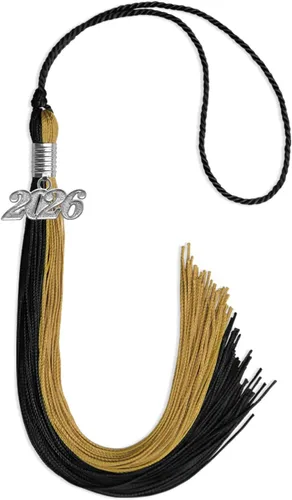 Vista 192 de Endea Graduation Borla de doble color con gota de fecha plateada (negro/oro antiguo, 2025)