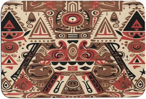 Vista 9 de Tapetes de baño para baño, color rojo, beige, marrón oscuro, patrón de tribu secreta, estilo bohemio, absorbente de agua, antideslizante, alfombra