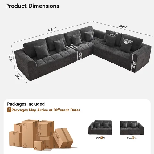 Vista 94 de Sofás seccionales modulares de 110 pulgadas para sala de estar, sofá seccional comprimido sin hueso, sofá de espuma viscoelástica tapizado de 3 Beige