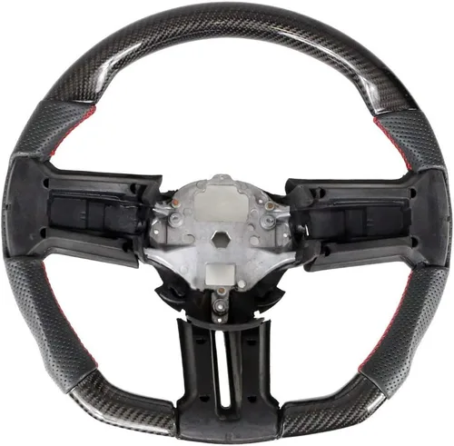 Vista 17 de IKON MOTORSPORTS, Volante compatible con Ford Mustang 2010-2014, Kit de reemplazo de cuerpo de volante en fibra de carbono y cuero con costura azul