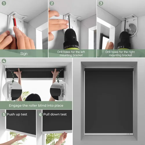 Vista 5 de ZSHINE Persianas enrollables manuales sin cadena totalmente opacas de tela de color sólido tamaño personalizado (negro)