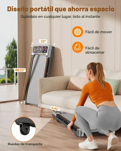 Vista 9 de Trisomy - Caminadora con 15% de inclinación de 12 niveles y pantalla de interfaz de usuario, caminadora plegable Trisomy de 3.5 HP para debajo