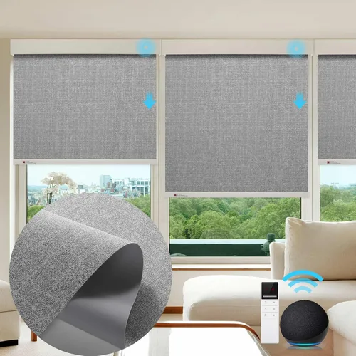 Vista 8 de ZSTARR Persiana inteligente motorizada para ventana, persiana enrollable opaca automática compatible con control remoto, seguridad infantil, batería