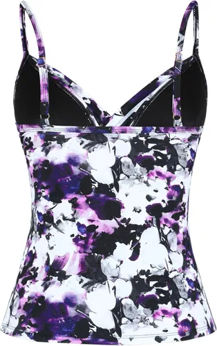 Vista 3 de coastal rose Tankini para mujer, cuello en V, parte superior de natación fruncida con control de abdomen
