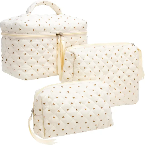 Vista 37 de PAZIMIIK - Bolsa de maquillaje de algodón para mujer, grande, acolchada para viaje, Rosa (Bow Pink), Vintage