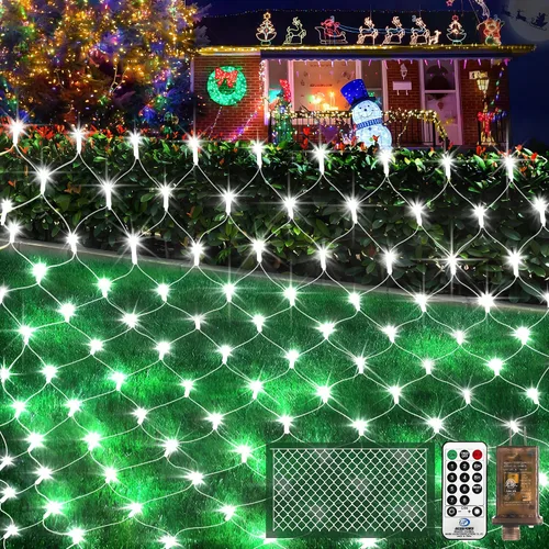 Vista 17 de KNONEW Paquete de 2 Luces de Red de Navidad de 420 LEDs de 13 pies x 6.6 pies, Luz de Malla para Exteriores Conectable Impermeable con 8 Modos