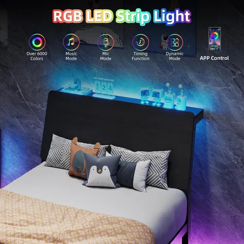 Vista 11 de MaverickFurni Base de cama individual con luces LED y cabecera