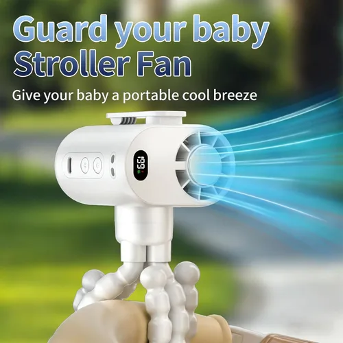 Vista 3 de Flexible Multi Leg Clip On Stroller Fan with 5 Settings and 4000mAh Rechargeable Battery for Infant Crib and Tr White