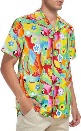 Vista 19 de Camisa hawaiana para hombre, con estampado floral, cómoda, con botones, casual, manga corta, ropa de playa para hombre