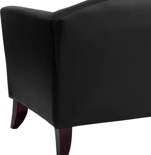 Vista 7 de EMMA + OLIVER Sofá biplaza LeatherSoft negro con pies de madera de cerezo