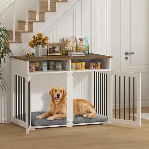 Vista 4 de REVOMINCA Mueble de jaula para perros de 41 pulgadas con divisor extraíble, muebles decorativos para perreras con compartimento de almacenamiento