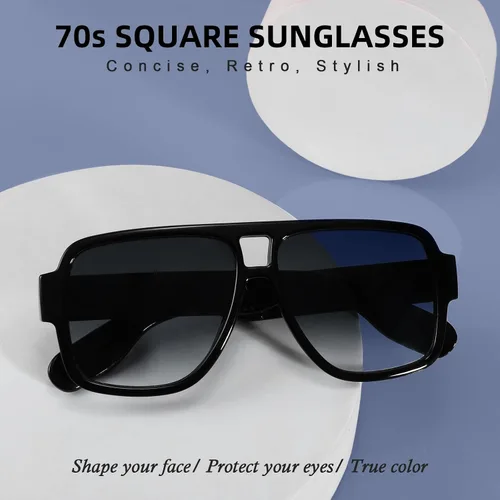 Vista 7 de Karsaer Gafas de aviador inspiradas en los años 70 para hombres y mujeres, marco cuadrado de doble puente, diseño de piloto audaz K7123