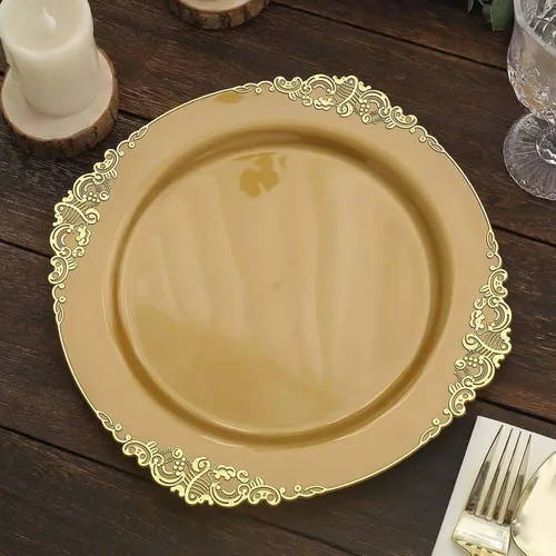 Vista 49 de Efavormart - Paquete de 10 platos de postre barrocos negros y dorados de 8 pulgadas, platos de aperitivo resistentes con borde metálico en relieve