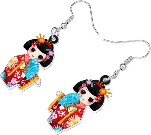 Vista 49 de DUOWEI Aretes de acrílico estilo japonés con diseño de anime para muñeca, colgantes, joyería para mujer