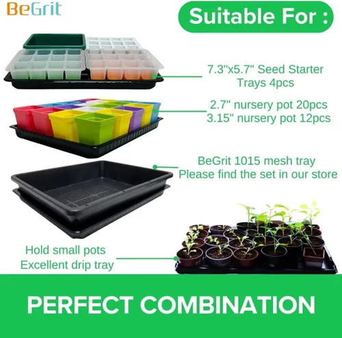 Vista 3 de BeGrit Microgreen Seed Starter - Bandejas de cultivo de semillas poco profundas, planos de germinación no estándar, bandeja 1015 sin agujeros