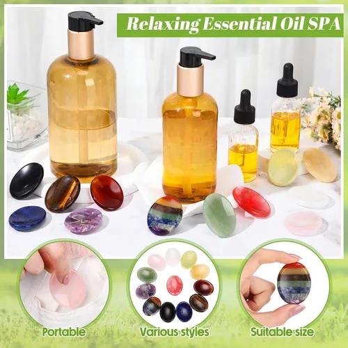 Vista 5 de Fumete 12 piedras de preocupación para el pulgar para la ansiedad, cristales de chakras, ovaladas, piedras de chakra, amatista, cristal de ojo