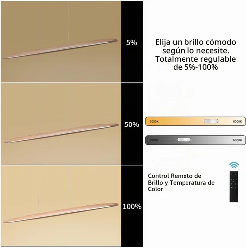Vista 8 de YISDESIGN Lámpara Colgante Lineal LED de Madera de 39" 24W, Lámpara LED para Comedor Regulable, Lámpara Colgante para Comedor, Cocina, Isla, Mesa