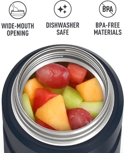 Vista 7 de THERMOS Stainless King - Botella de bebida aislada al vacío de 40 onzas + tarro de alimentos aislado al vacío de 24 onzas, azul medianoche
