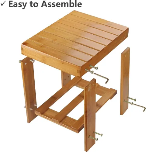 Vista 5 de ASelected Taburete de banco de bambú, taburete de madera de 10 pulgadas para dormitorio, cocina, vestíbulo, vestíbulo, entrada, banco pequeño