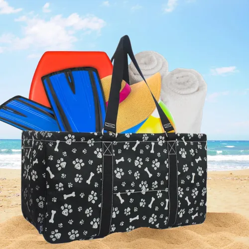 Vista 486 de NGIL Bolsa de comestibles reutilizable extra grande plegable de gran tamaño para comestibles, almacenamiento, picnic, playa, Estampado