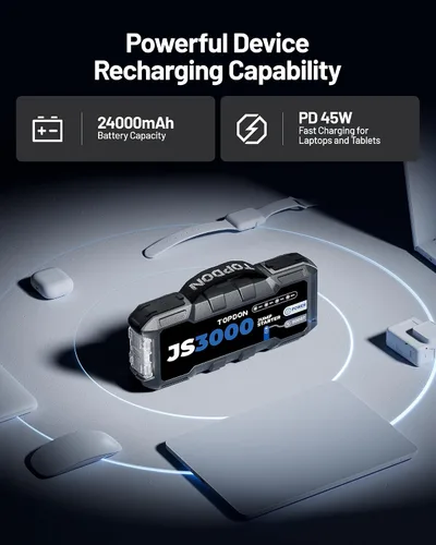 Vista 12 de TOPDON Arrancador de batería de coche JS3000, 3000A, modo de impulso, 9L Negro oscuro