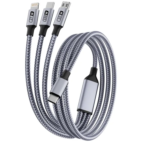 Vista 12 de Cable de carga múltiple (paquete de 2 de 4 pies), cable de carga múltiple de nailon trenzado para múltiples dispositivos, cable de carga 3 en 1