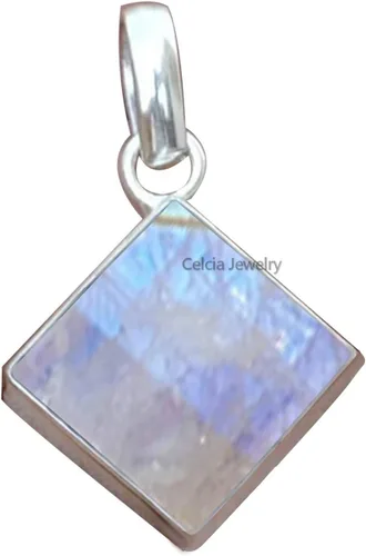 Vista 30 de Colgante de plata de ley 925 maciza para hombres y mujeres, auténtico ónix negro plano, cuadrado, colgante único hecho a mano para ella y él