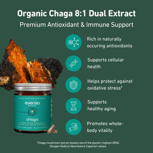 Vista 5 de PROTECT NOW Suplemento orgánico de hongos Chaga – Extracto DUAL 8:1 en 60 cápsulas veganas (450 mg) 60 porciones – Chaga orgánica cosechada