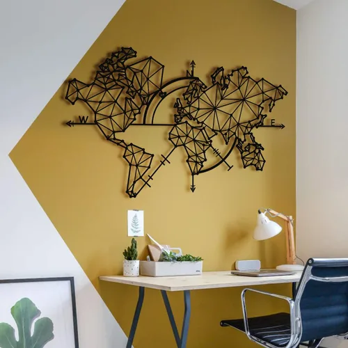Vista 4 de Hencely Panel de pared decorativo de mapa del mundo de metal y colgante de pared del mapa del mundo Metal World Map