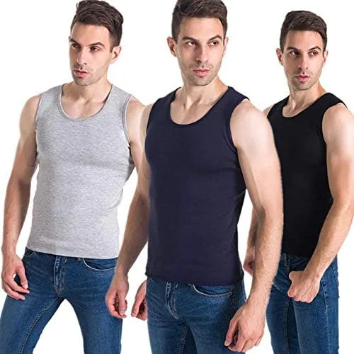 Vista 4 de Flygo Camiseta sin mangas térmica de algodón para hombre, con forro polar, chaleco sin mangas