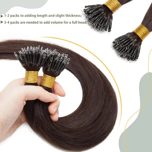 Vista 31 de SEGO Extensiones de cabello humano con micro cuentas, extensiones de cabello humano con micro bucle, lacio, natural, fusión fría, 1.76 oz/paquete