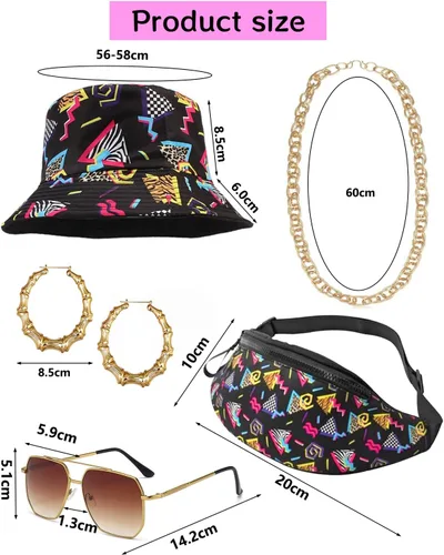 Vista 8 de Verceco Trajes de los años 80 y 90 para mujer, unisex, hip hop, accesorios de disfraz retro de los años 90, trajes de fiesta temática de los años