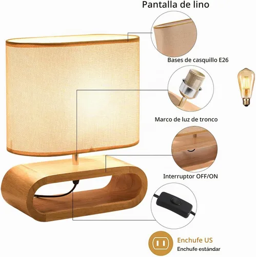 Vista 3 de Lámpara de Mesa, Lámpara de Mesita de Noche Tradicional, Lámpara de Escritorio, Lámpara Geométrica con Sombra para Sala de Estar, Dormitorio