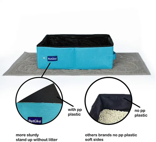 Vista 6 de PetLike Caja de arena de viaje para gatos, caja de arena portátil a prueba de fugas, bandeja de inodoro plegable para gatos pequeños y medianos