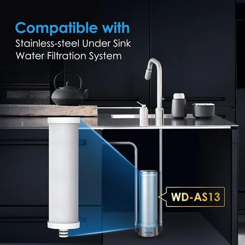 Vista 2 de Waterdrop WF13 Filtro de agua de repuesto para debajo del fregadero, repuesto para AS13/BS13/AP13, certificado NSF/ANSI 42, 6 etapas de acero