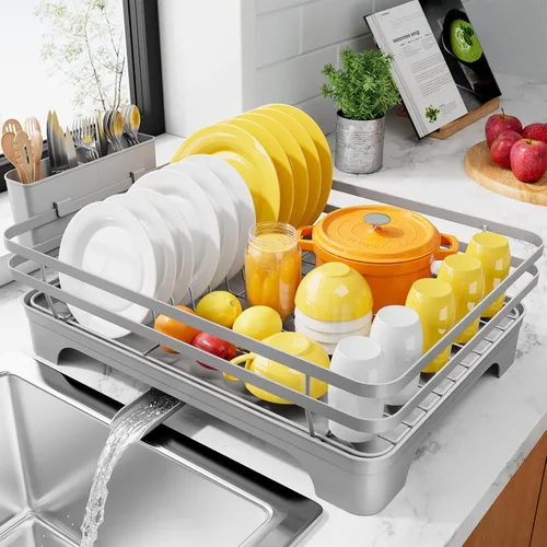 Vista 10 de Kitsure - Escurridor multifuncional para platos, 15.7 x 12.0 x 5.5 pulgadas, color negro Dish Rack for Kitchen Counter with Cutlery Holder