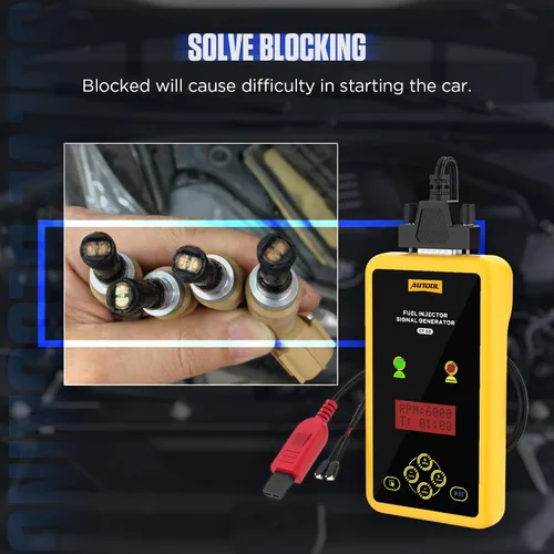 Vista 5 de AUTOOL Probador y limpiador de inyector de combustible de 12 V y 70 V, kit de limpieza de inyector de combustible para GDI, ancho de pulso ajustable