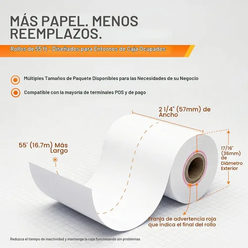 Vista 5 de Rollo de papel de recibo para máquina de tarjeta de crédito Square Terminal (10 rollos)