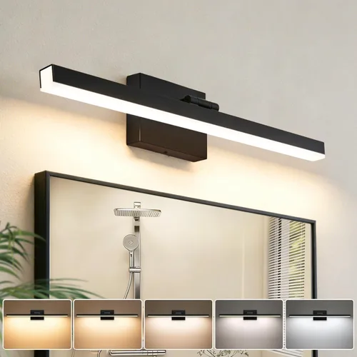 Vista 10 de IZORRO Moderna lámpara de tocador de baño de 16 pulgadas, giratoria, 12 W, regulable, lámpara LED sobre el espejo, barra de luz negra para tocador